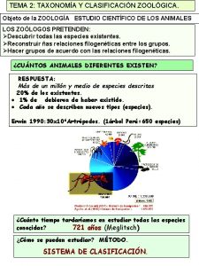 TEMA 2 TAXONOMA Y CLASIFICACIN ZOOLGICA Objeto de