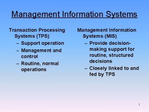 Management Information Systems Transaction Processing Systems TPS Support