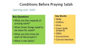 Conditions Before Praying Salah Learning card Salah Key