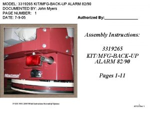 MODEL 3319265 KITMFGBACKUP ALARM 8290 DOCUMENTED BY John