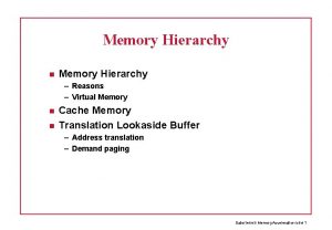 Memory Hierarchy Reasons Virtual Memory Cache Memory Translation