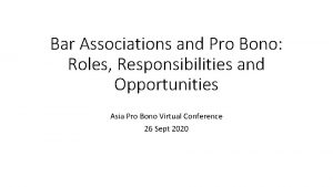 Bar Associations and Pro Bono Roles Responsibilities and