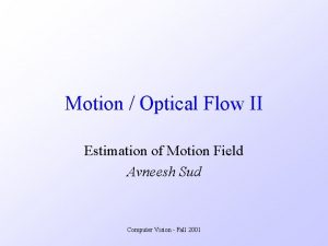 Motion Optical Flow II Estimation of Motion Field