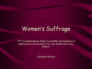 Womens Suffrage 1977 Canadian Human Rights Act prohibits
