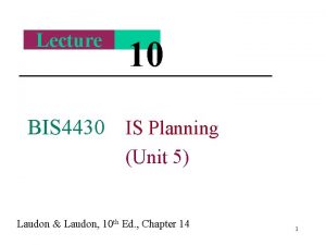 Lecture 10 BIS 4430 IS Planning Unit 5