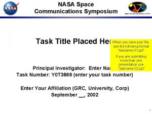 NASA Space Communications Symposium you save your file