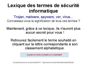 Lexique des termes de scurit informatique Trojan malware