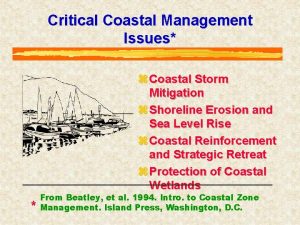 Critical Coastal Management Issues z Coastal Storm Mitigation