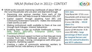 NRLM Rolled Out in 2011 CONTEXT v NRLM