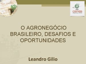 O AGRONEGCIO BRASILEIRO DESAFIOS E OPORTUNIDADES Leandro Gilio