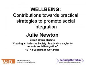 WELLBEING Contributions towards practical strategies to promote social