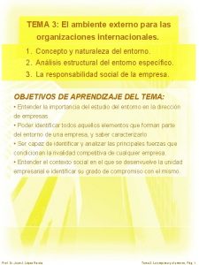 TEMA 3 El ambiente externo para las organizaciones