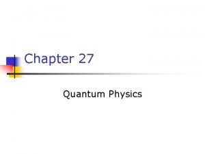 Chapter 27 Quantum Physics Need for Quantum Physics