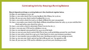 Culminating activity keeping a running balance