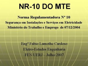 NR10 DO MTE Norma Regulamentadora N 10 Segurana