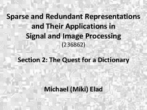 Sparse and Redundant Representations and Their Applications in