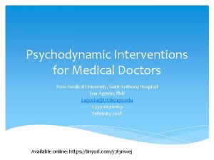 Psychodynamic Interventions for Medical Doctors Ross Medical University