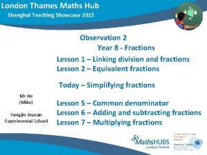 London Thames Maths Hub Shanghai Teaching Showcase 2015