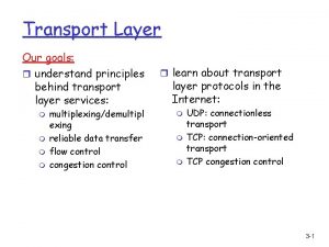 Transport Layer Our goals r understand principles behind