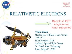 RELATIVISTIC ELECTRONS Nishu Karna Mentor Dr William Dean