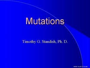 Mutations Timothy G Standish Ph D 2000 Timothy