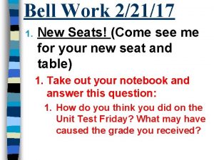 Bell Work 22117 1 New Seats Come see