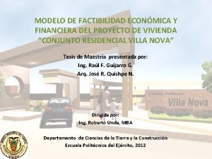 MODELO DE FACTIBILIDAD ECONMICA Y FINANCIERA DEL PROYECTO