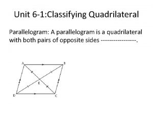 Unit 6 1 Classifying Quadrilateral Parallelogram A parallelogram