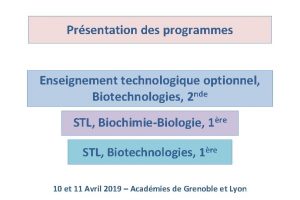 Prsentation des programmes Enseignement technologique optionnel Biotechnologies 2