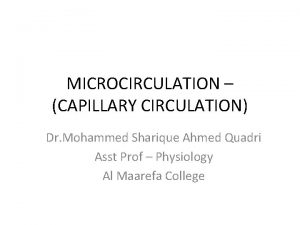 MICROCIRCULATION CAPILLARY CIRCULATION Dr Mohammed Sharique Ahmed Quadri