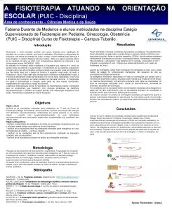 A FISIOTERAPIA ATUANDO ESCOLAR PUIC Disciplina NA ORIENTAO