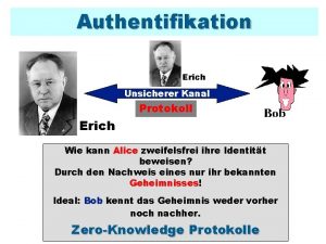 Authentifikation Erich Unsicherer Kanal Protokoll Erich Wie kann