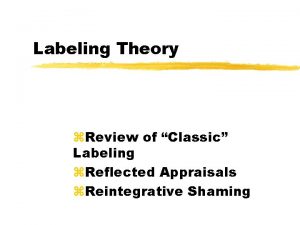 Labeling Theory z Review of Classic Labeling z