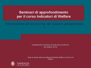 Seminari di approfondimento per il corso Indicatori di