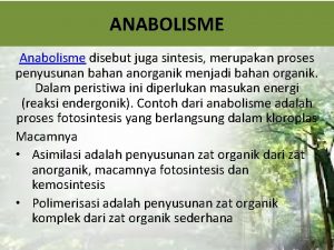 Anabolisme disebut juga