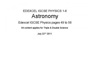 EDEXCEL IGCSE PHYSICS 1 6 Astronomy Edexcel IGCSE