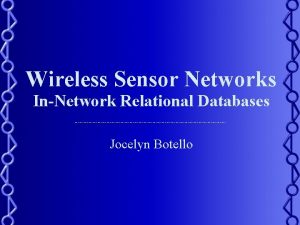 Wireless Sensor Networks InNetwork Relational Databases Jocelyn Botello