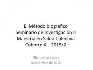 El Mtodo biogrfico Seminario de Investigacin II Maestra