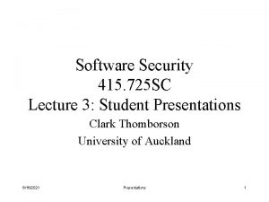 Software Security 415 725 SC Lecture 3 Student