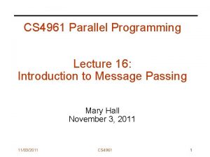 CS 4961 Parallel Programming Lecture 16 Introduction to