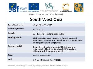South West Quiz Tematick oblast Anglitina The USA