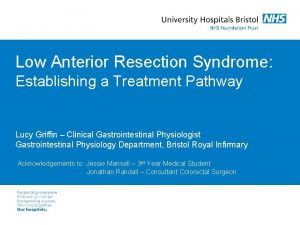 Low Anterior Resection Syndrome Establishing a Treatment Pathway