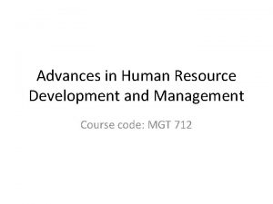 Advances in Human Resource Development and Management Course