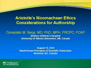 Aristotles Nicomachean Ethics Considerations for Authorship Consolato M