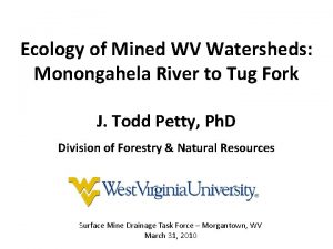 Ecology of Mined WV Watersheds Monongahela River to