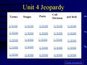 Unit 4 Jeopardy Terms Stages Parts Cell Division