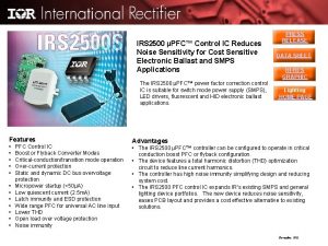 IRS 2500 PFC Control IC Reduces Noise Sensitivity