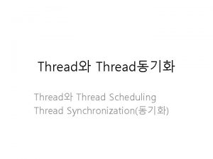 Thread Thread Thread Thread Scheduling Thread Synchronization Process