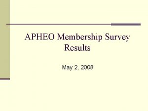 APHEO Membership Survey Results May 2 2008 APHEO