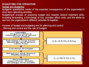 BUDGETING FOR OPERATION Budget and Budgeting Budget quantitative